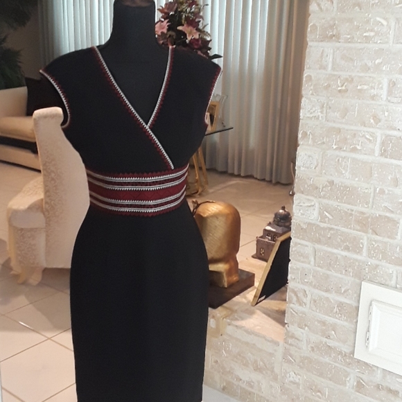 Gorgeous Black Dress trimmed in red and Cream - Picture 3 of 5